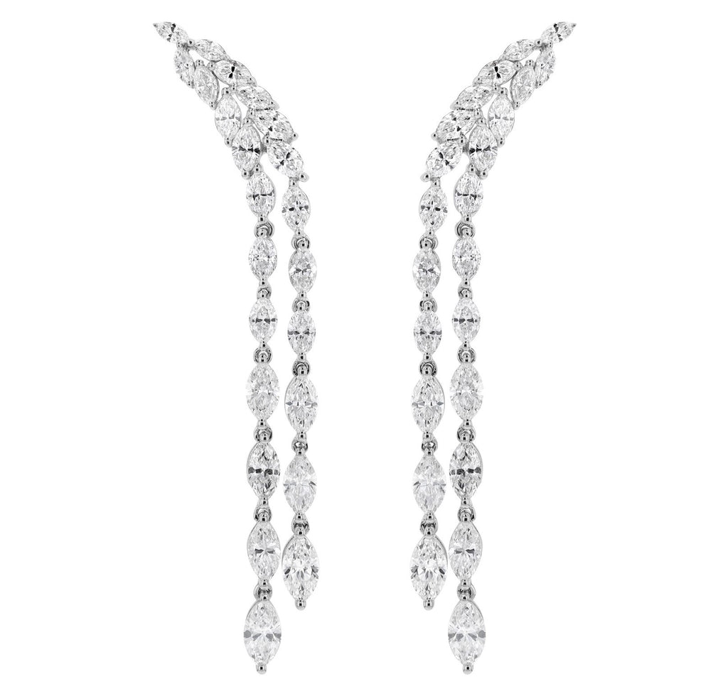 18K White Gold Natural Marquise Diamond Dangling Drop Earrings