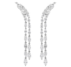 18K White Gold Natural Marquise Diamond Dangling Drop Earrings