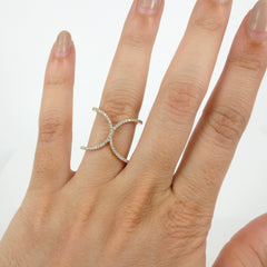 Micro Pave Diamond Double curve 18K Yellow Gold Band