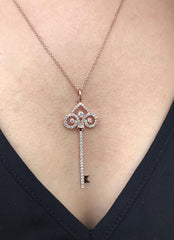 18k Rose Gold Diamond Key Pendant - Necklace