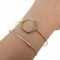 Solid 14K Yellow Gold Octagon Charm Open Wire Bangle.