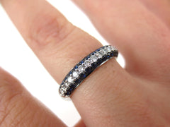 Diamonds & Sapphire Half-set Domed 3-Row Pave Band