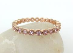 18K Rose Gold Bezel Set Round Light Pink Sapphire Eternity Band - 2.2mm