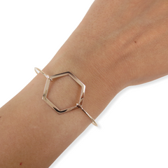 Solid 18k Rose Gold Octagon Charm open wire Bangle Bracelet