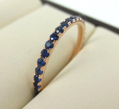 1.7mm Pave Blue Sapphire 18k Rose Gold Eternity Band