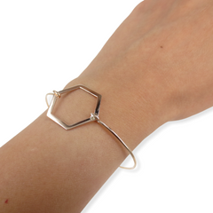 Solid 18k Rose Gold Octagon Charm open wire Bangle Bracelet