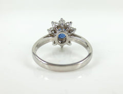 Oval Sapphire and Diamond Halo Ring, 18K White Gold