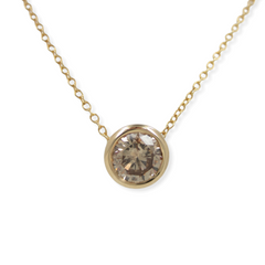 Bezel Set Champagne Diamond Solitaire Pendant - 0.75 ct