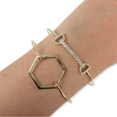 Solid 14K Yellow Gold Octagon Charm Open Wire Bangle.