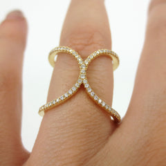 Micro Pave Diamond Double curve 18K Yellow Gold Band