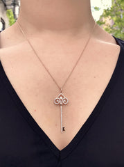 18k Rose Gold Diamond Key Pendant - Necklace