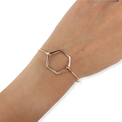 Solid 18k Rose Gold Octagon Charm open wire Bangle Bracelet