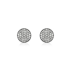 18K White Gold BLK Rhodium Diamond Pave Disc Stud Earrings - 8mm