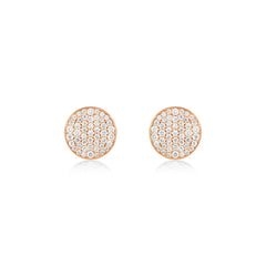 18K Yellow Gold Natural Diamond Pave Disc Stud Earrings - 8mm