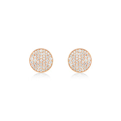 18K Yellow Gold Natural Diamond Pave Disc Stud Earrings - 8mm