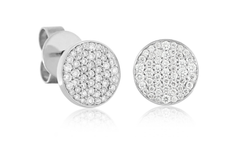 18K White Gold BLK Rhodium Diamond Pave Disc Stud Earrings - 8mm