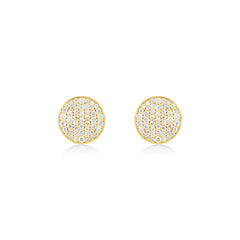 18K Yellow Gold Natural Diamond Pave Disc Stud Earrings - 8mm