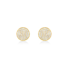 18K White Gold Natural Diamond Pave Disc Stud Earrings - 8mm