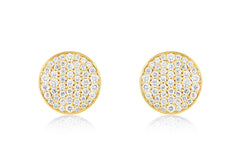 18K Yellow Gold Natural Diamond Pave Disc Stud Earrings - 8mm