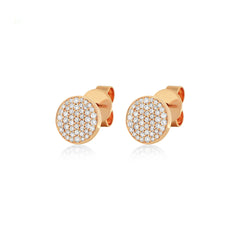18K Rose Gold Natural Diamond Pave Disc Stud Earrings - 8mm