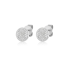 18K White Gold BLK Rhodium Diamond Pave Disc Stud Earrings - 8mm