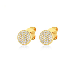 18K Yellow Gold Natural Diamond Pave Disc Stud Earrings - 8mm