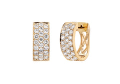 15mm 18K Rose Gold three-row Natural Diamond Huggie Hoop Earrings