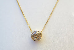 Bezel Set Champagne Diamond Solitaire Pendant - 0.75 ct