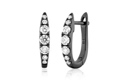18K White Gold Black Rhodium Diamond Huggie Hoop Earrings - 12mm