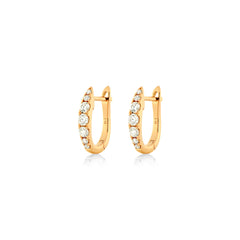 18K Yellow Gold Diamond Huggie Hoop Earrings - 12mm