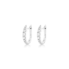 18K White Gold Black Rhodium Diamond Huggie Hoop Earrings - 12mm