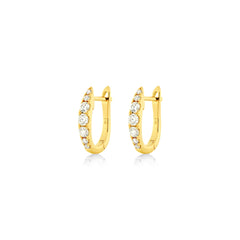 18K Yellow Gold Diamond Huggie Hoop Earrings - 12mm