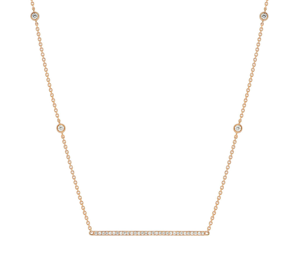 18K White Diamond Bar & Diamond Bezel Chain Necklace