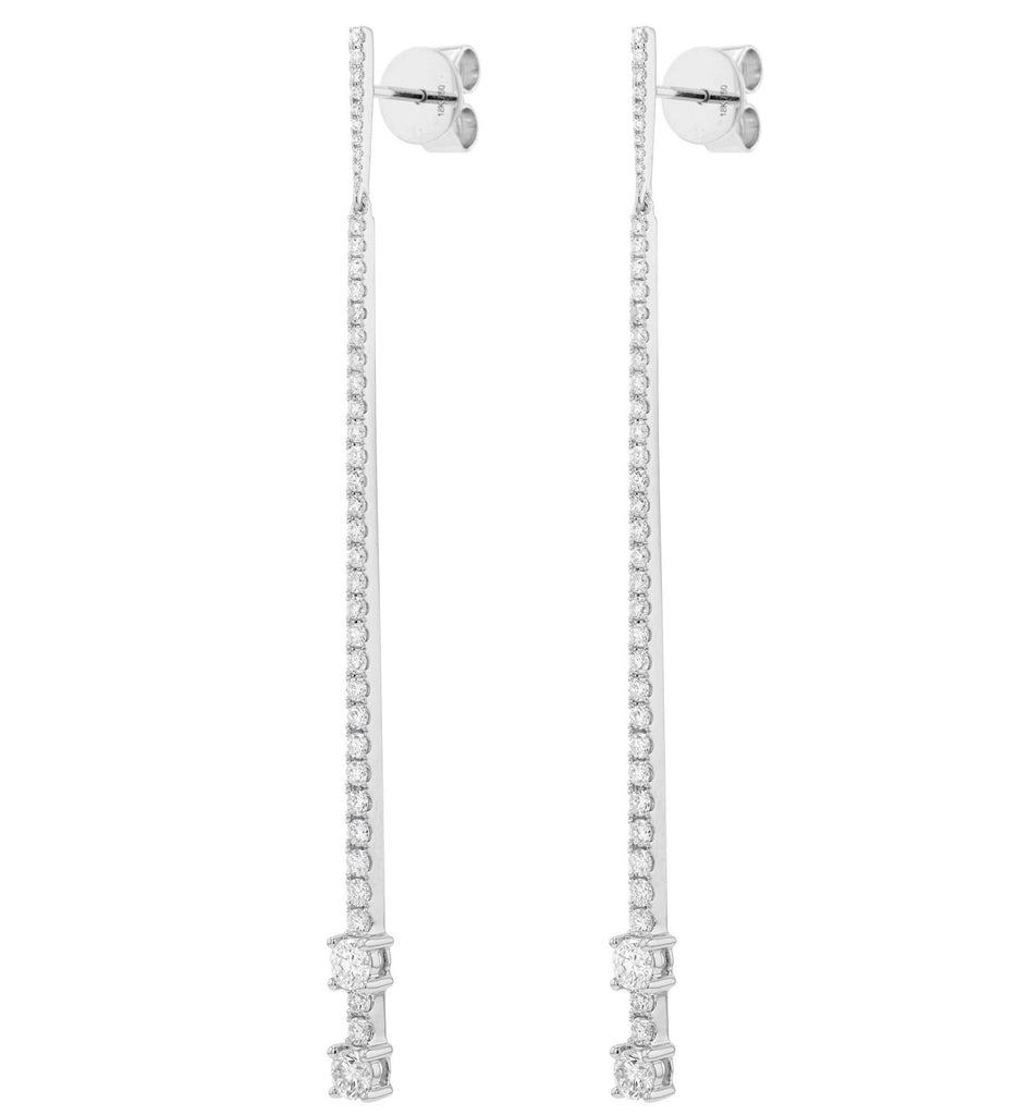 18K Gold Natural Diamond Pave Bar Dangling Earrings