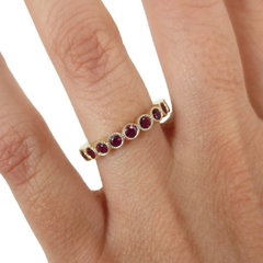 18K Yellow Gold Ruby Milgrain Bezel set Eternity Band - 3.2mm
