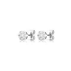 18K White Gold Round Natural Diamond Flower Stud Earrings
