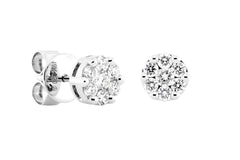 18K White Gold Round Natural Diamond Flower Stud Earrings