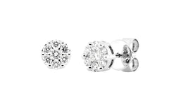 18K White Gold Round Natural Diamond Flower Stud Earrings