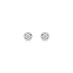 18K White Gold Round Natural Diamond Flower Stud Earrings