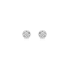 18K White Gold Round Natural Diamond Flower Stud Earrings