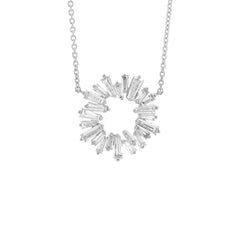 18K Gold Natural Baguette Diamond Sunburst Pendant Necklace