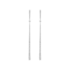18K Gold Natural Diamond Pave Bar Linear Drop Earrings