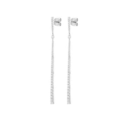 18K Gold Natural Diamond Pave Bar Linear Drop Earrings
