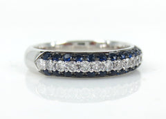 Diamonds & Sapphire Half-set Domed 3-Row Pave Band