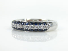 Diamonds & Sapphire Half-set Domed 3-Row Pave Band