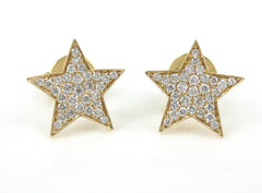 18K Yellow Gold Natural Diamond Pave Star Stud Earrings.