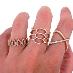 Micro Pave Diamond Long  Beehive Ring - 18K Rose Gold