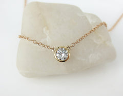 Round Diamond Solitaire Bezel Set Pendant Necklace - 0.15cts