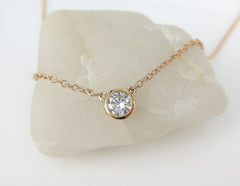 Round Diamond Solitaire Bezel Set Pendant Necklace - 0.15cts