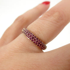 Three Row Dome Micro Pavé Ruby Eternity Band - 18K Yellow Gold